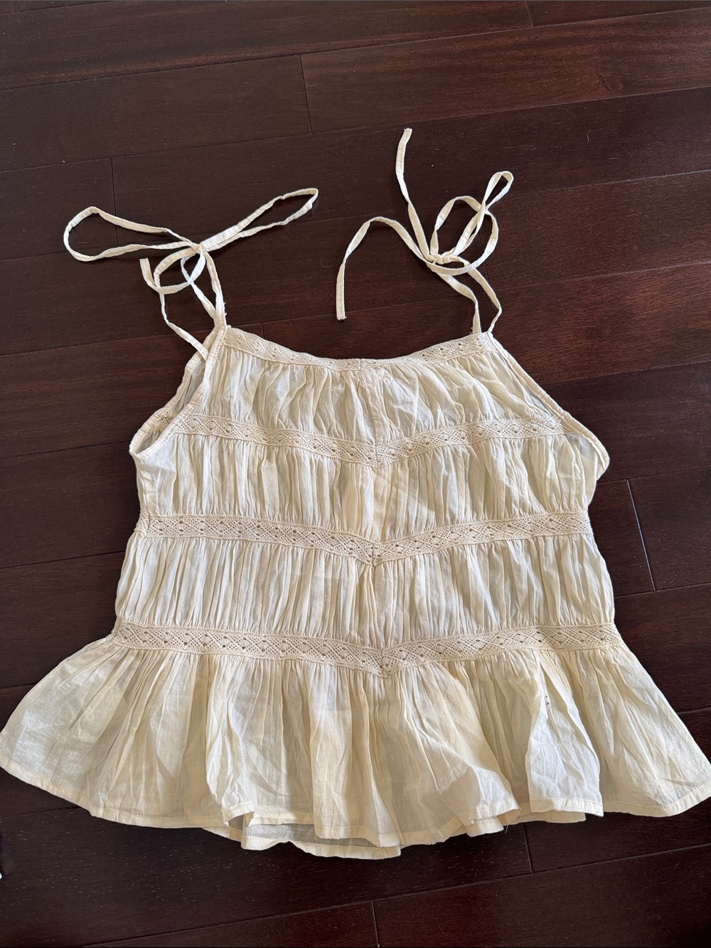 100% cotton Cream Tie-Shoulder Peplum Cami Top